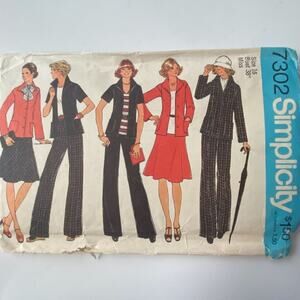 Vintage Jacket Pant Skirt Pattern Miss 16 Simplicity 7302 Flare Boho Vacation